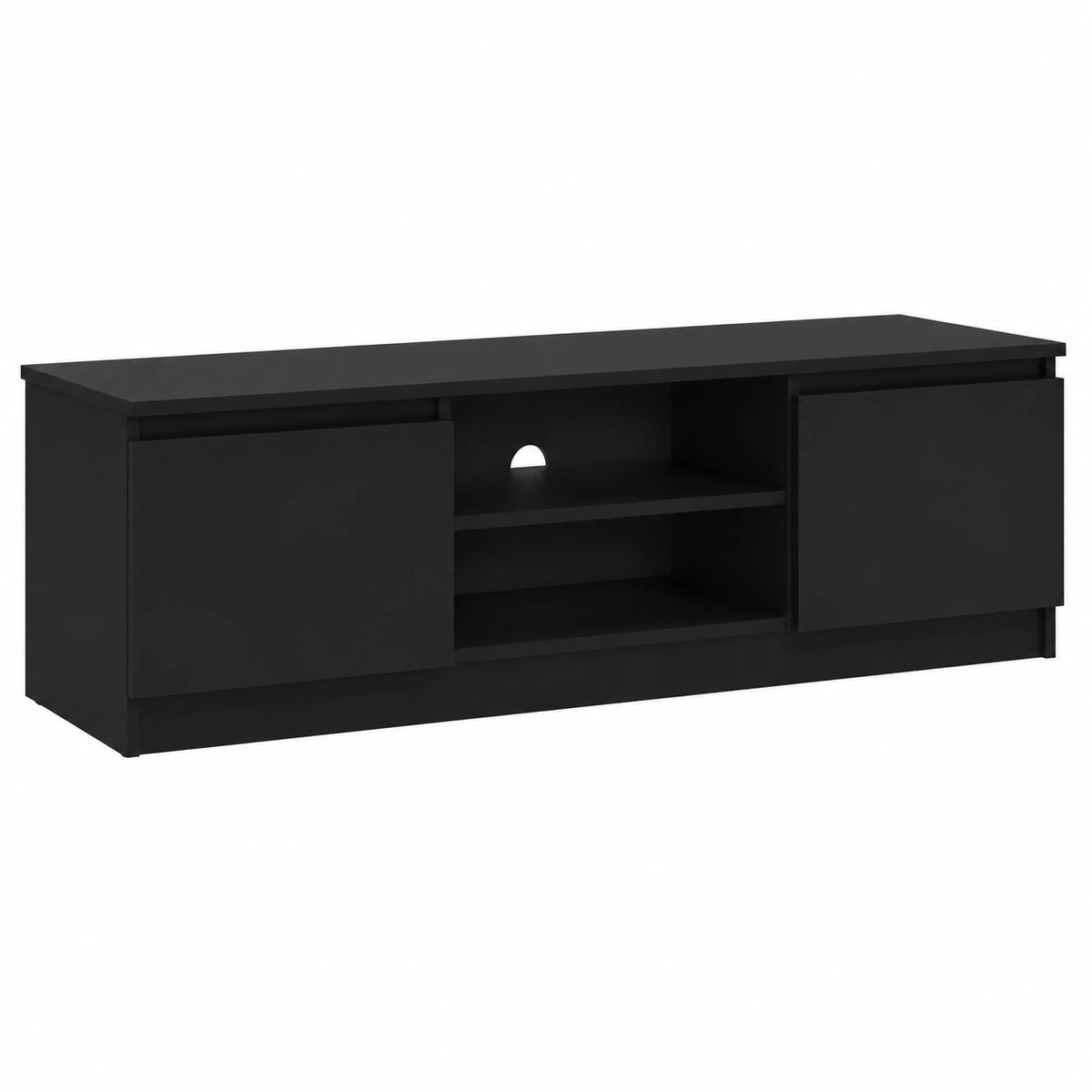 Meuble TV, avec rangement, coloris noir, 140 x 40 x 36 cm, pour le salon