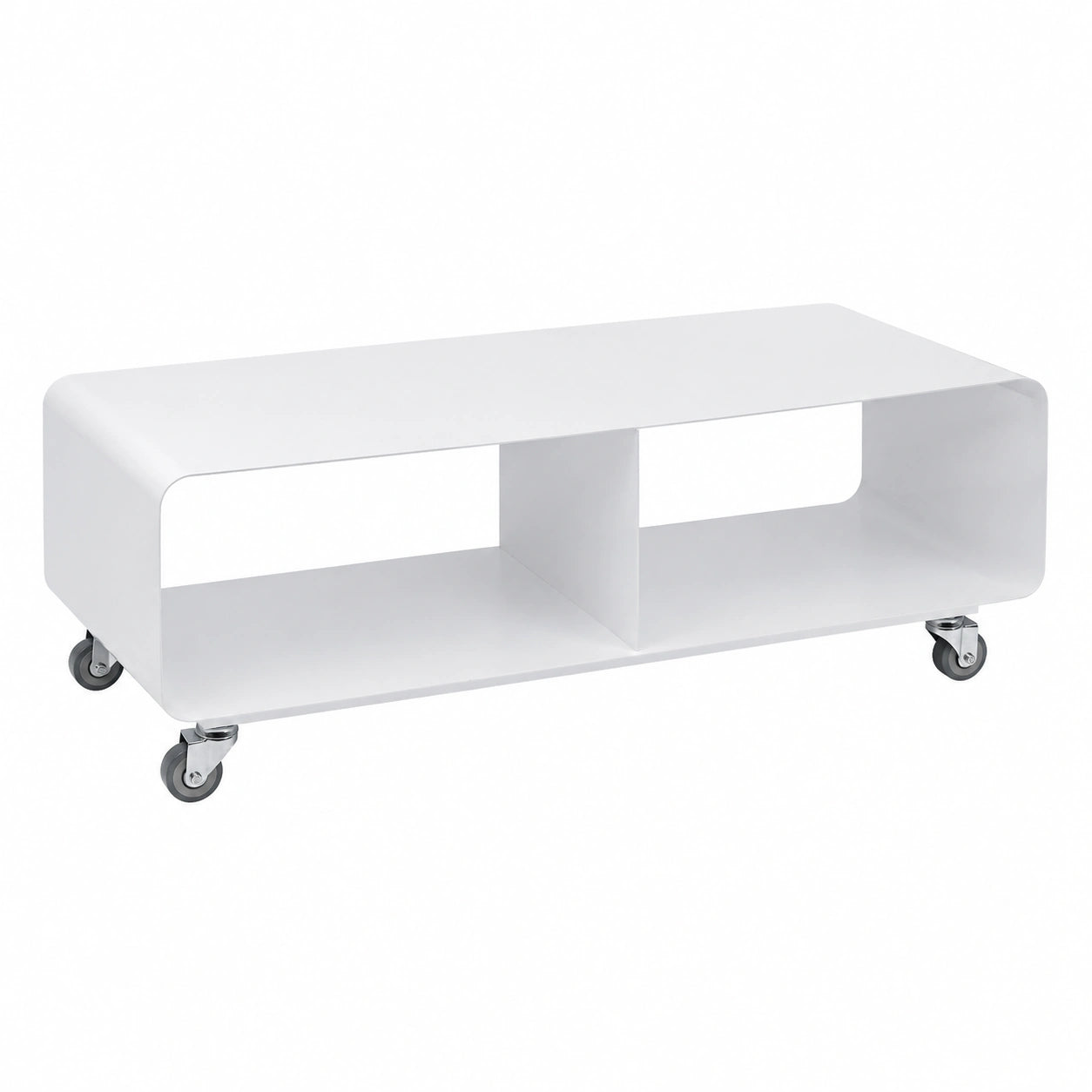 Meuble TV, sur roulettes, en acier, 30 x 90 x 42 cm, coloris blanc, pour le salon