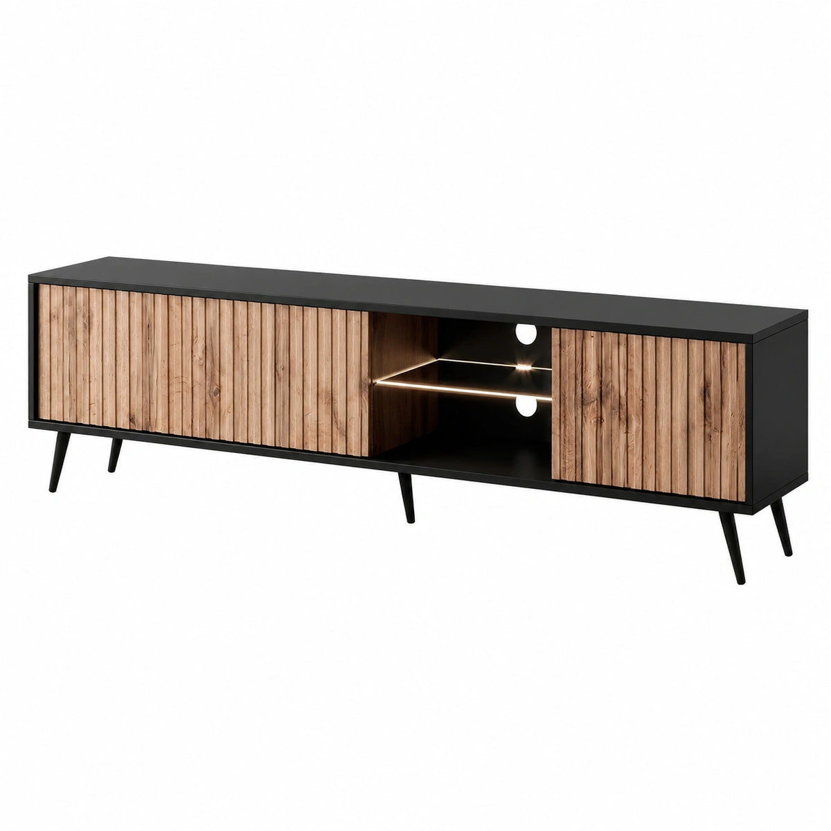Armoire, avec éclairage LED, en chêne, coloris noir, pour la chambre