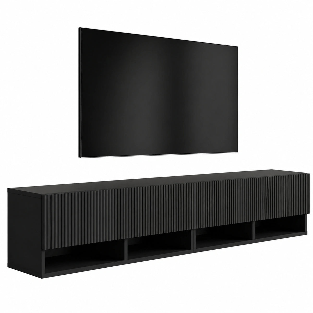 Meuble TV, coloris noir, 200 x 32 x 33,6 cm, pour le salon