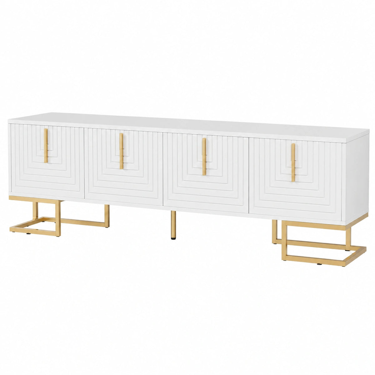 Meuble TV, avec rangement, avec portes, coloris blanc et doré, 170 x 40 x 45,5 cm, pour le salon