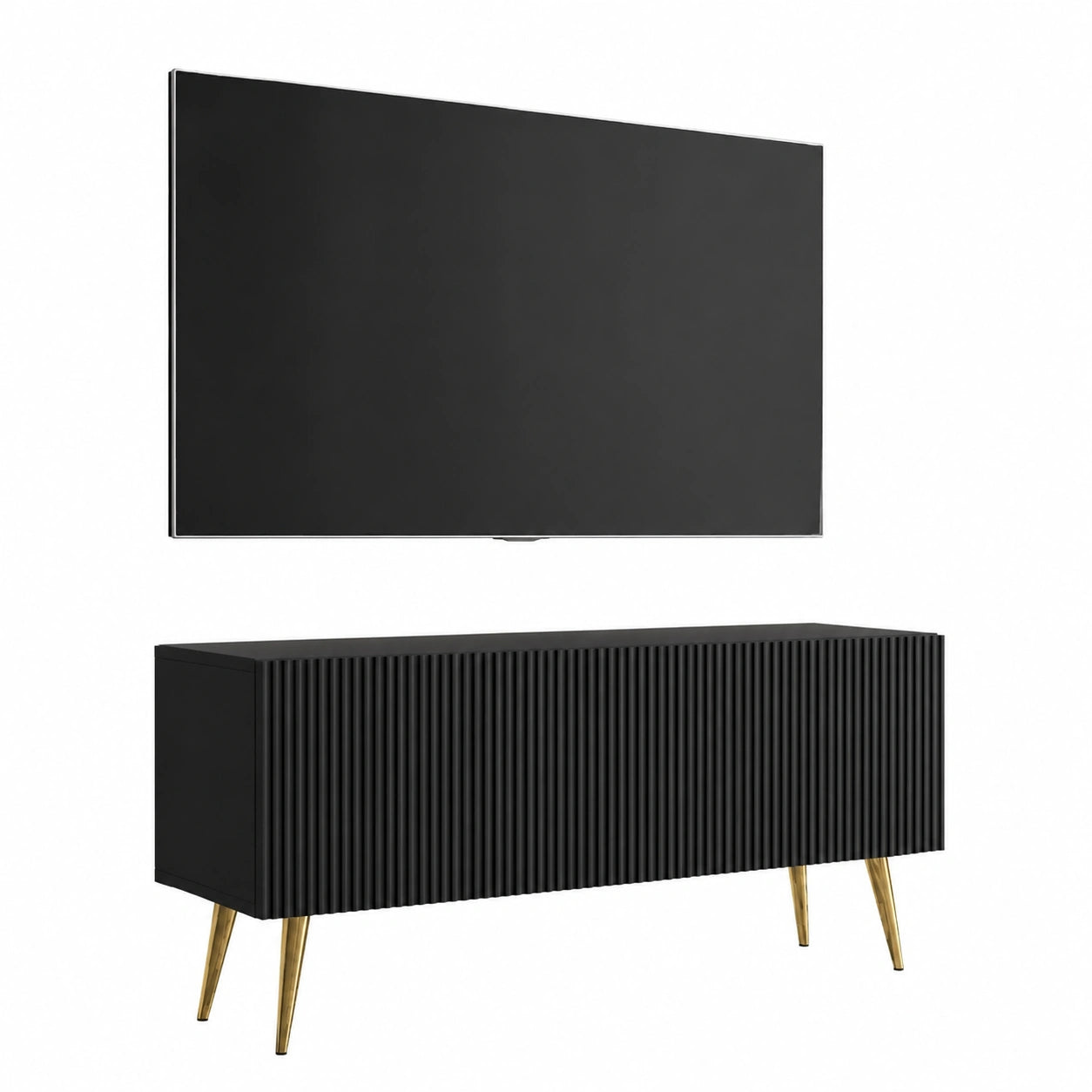Meuble TV, coloris noir et doré, 100 x 32 x 52 cm, pour le salon