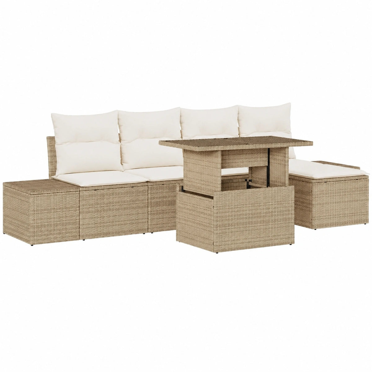Salon de jardin, 6 pièces, modulable, en résine tressée, coloris beige et crème, pour la terrasse ou le jardin