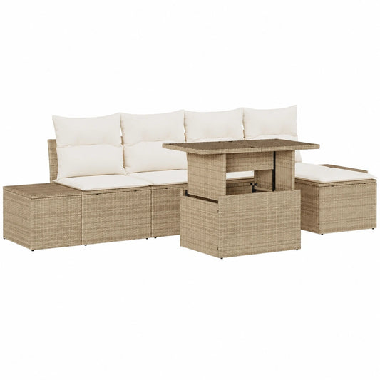 Salon de jardin, 6 pièces, modulable, en résine tressée, coloris beige et crème, pour la terrasse ou le jardin