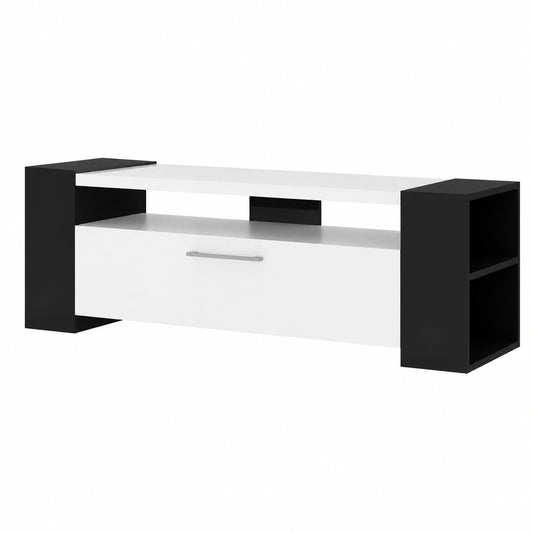 Meuble TV, avec étagères, coloris noir et blanc, pour le salon