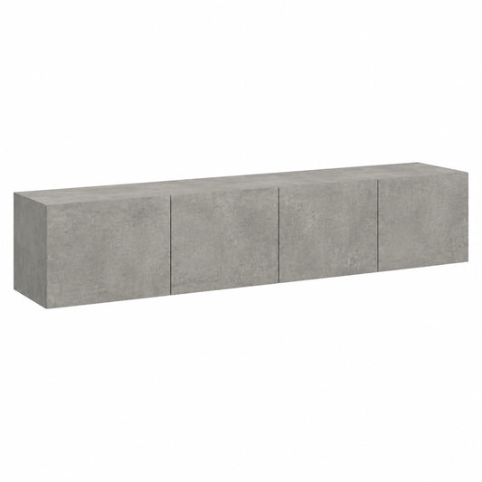 Meuble TV, avec rangement, avec étagères, avec éclairage LED, coloris gris, pour le salon