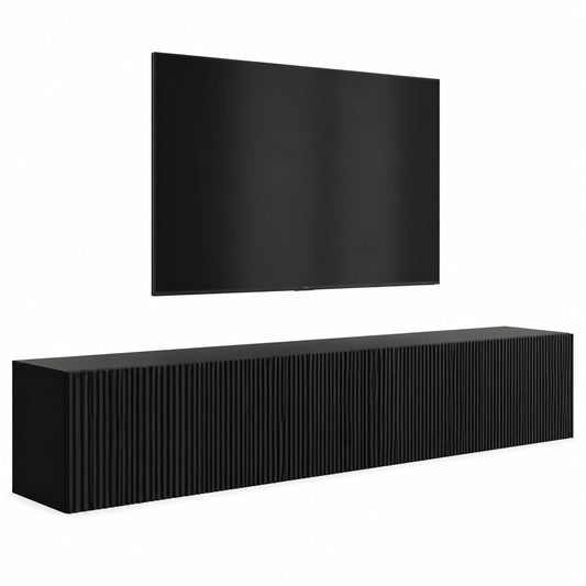 Meuble TV, 200 x 32 x 33,6 cm, coloris noir, pour le salon