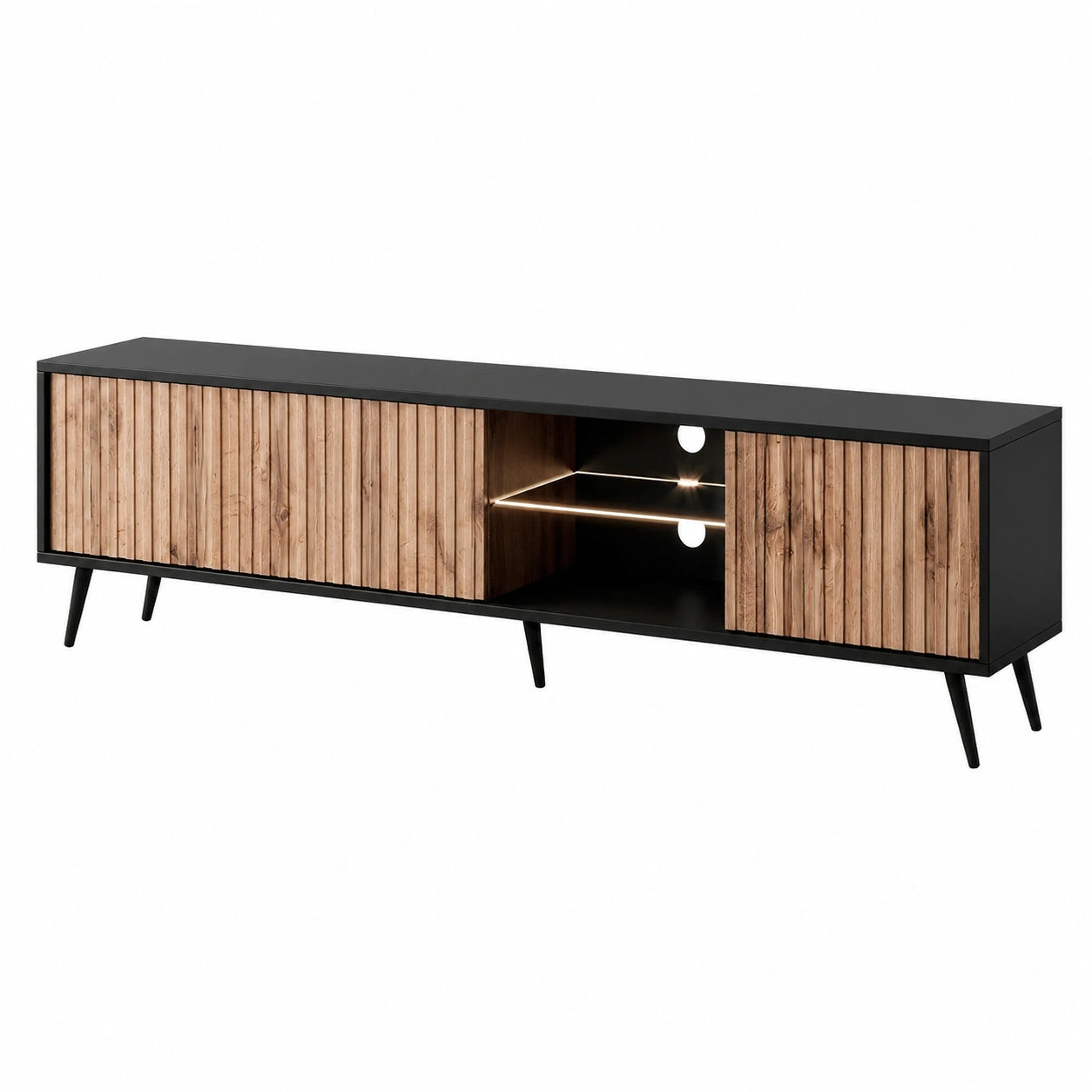 Armoire, avec éclairage LED, en chêne, coloris noir, pour la chambre