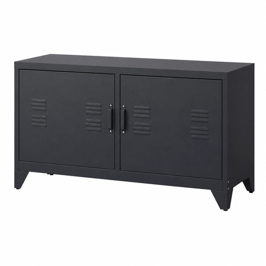 Meuble TV, en acier, réglable, avec étagères, coloris noir, 119 x 40 x 63,5 cm, pour le salon