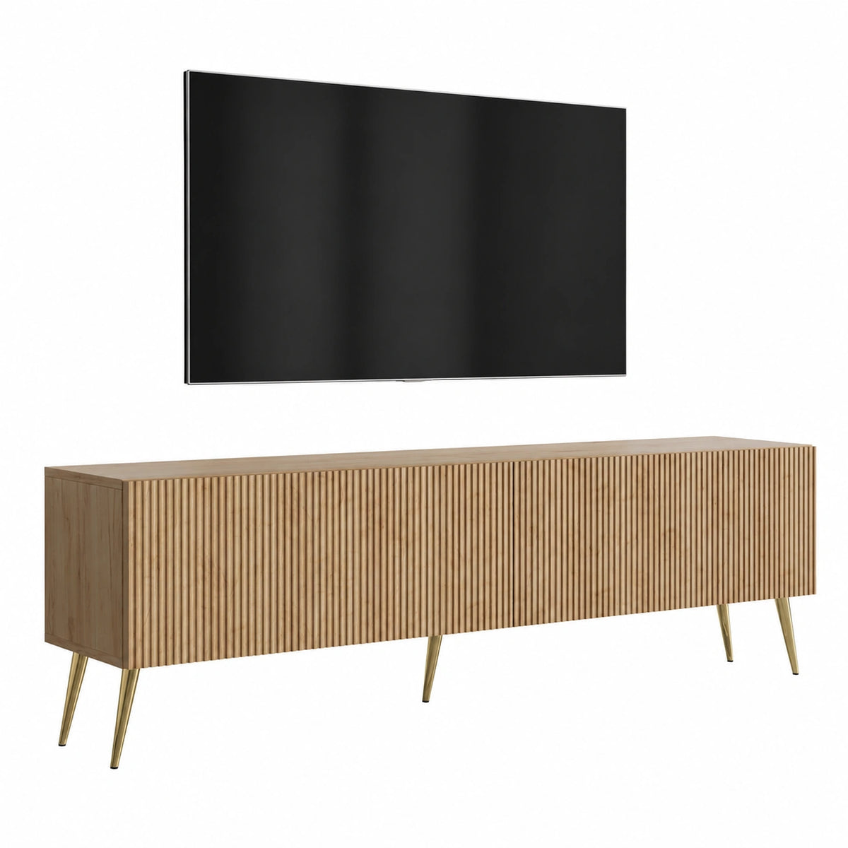 Meuble TV, en chêne, 170 x 32 x 52 cm, coloris doré, pour le salon