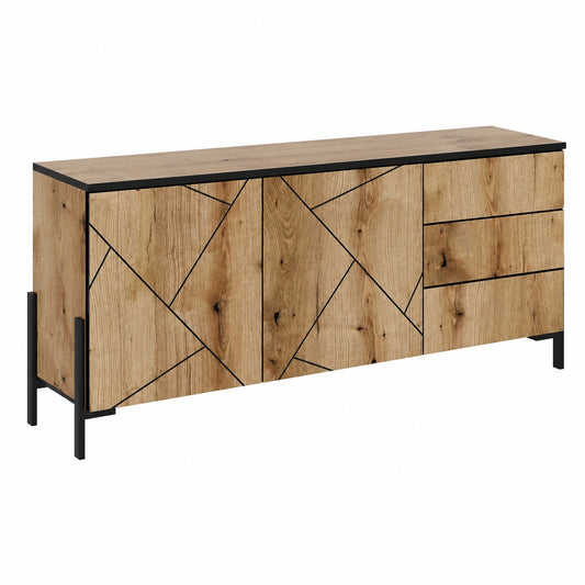 Meuble TV, avec rangement, avec tiroirs, avec portes, en chêne, 150 x 60 cm, pour le salon