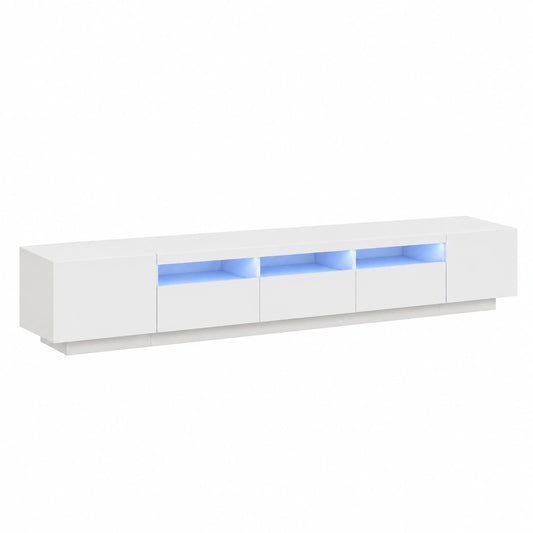 Meuble TV, avec éclairage LED, 260 x 35 x 40 cm, coloris blanc, pour le salon