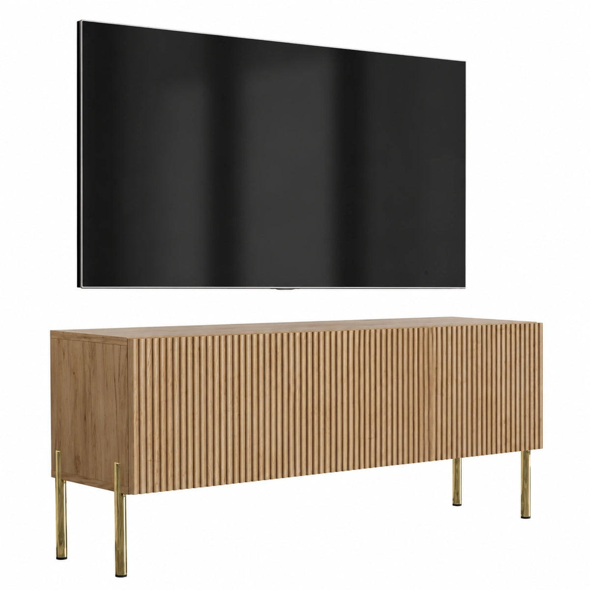 Meuble TV, en chêne, coloris doré, 100 x 32 x 52 cm, pour le salon