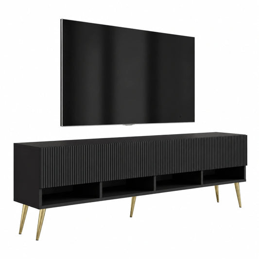 Meuble TV, coloris noir et doré, 170 x 32 x 52 cm, pour le salon