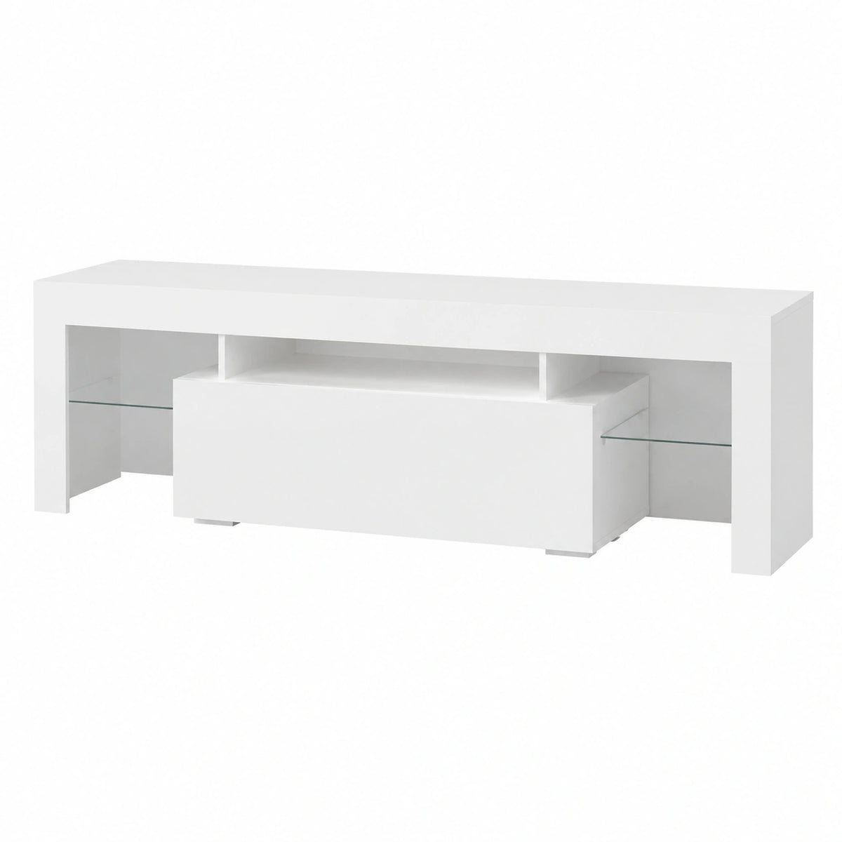 Meuble TV, réglable, avec éclairage LED, coloris blanc, 160 x 35 x 45 cm, pour le salon