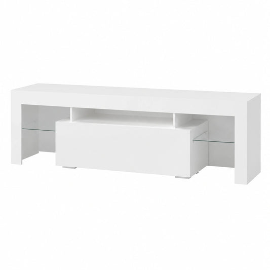 Meuble TV, réglable, avec éclairage LED, coloris blanc, 160 x 35 x 45 cm, pour le salon