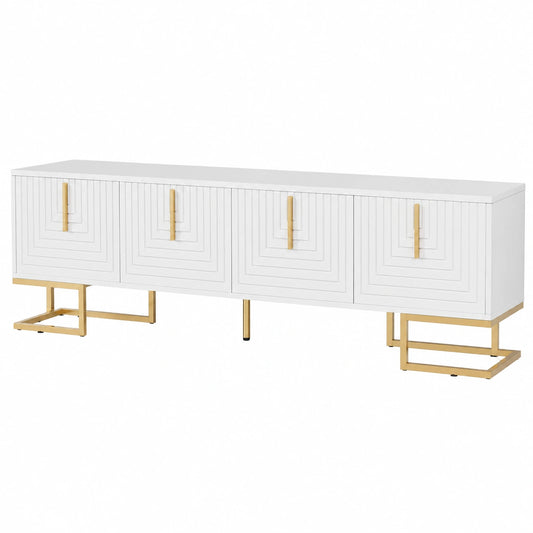 Meuble TV, avec rangement, avec portes, coloris blanc et doré, 170 x 40 x 45,5 cm, pour le salon