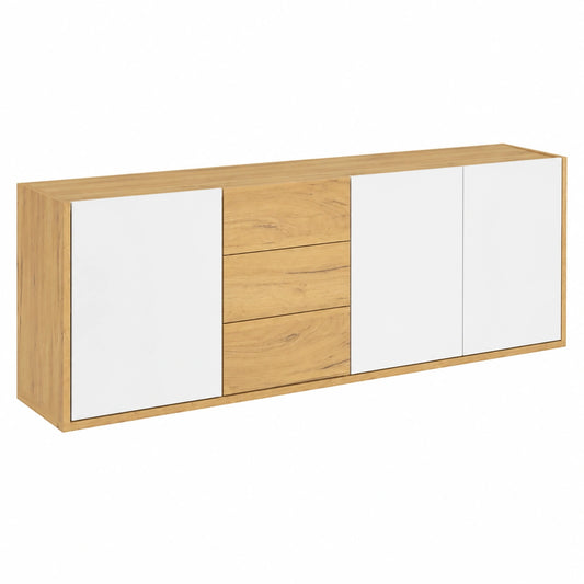 Meuble TV, avec rangement, avec tiroirs, coloris blanc, pour le salon